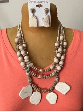 Draper's & Damon's Cream Multi-Strand Stone Necklace with Matching Earrings